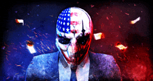 a man in a suit and tie has an american flag painted on his mask