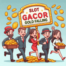 a group of people holding a sign that says " slot gacor gold falling "