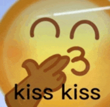 a hand is pointing at a smiley face with the words kiss kiss written below it .