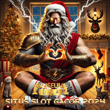 a poster for situs slot gacor shows a man in a santa hat making a heart shape with his hands