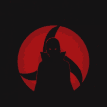 a silhouette of a person in a red circle with a black background