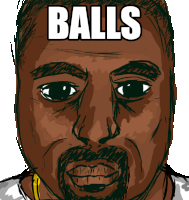 a drawing of a man 's face with the word balls above it