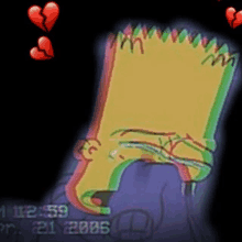 a cartoon of bart simpson crying with a broken heart behind him