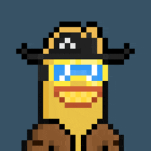 a pixel art of a duck wearing sunglasses and a cowboy hat