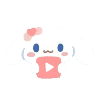 a cartoon illustration of cinnamoroll holding a red play button .