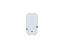 a cylinder with three green dots on it is filled with water .