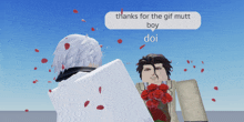 a video game character says thanks for the gif mutt boy doi