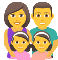 a cartoon drawing of a family with two girls