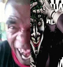 a close up of a man 's face next to a picture of the joker 's face