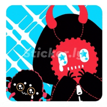 a sticker of a devil with horns and a spider with a zipper