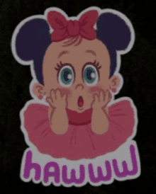 a sticker of a baby minnie mouse with the words haww on it