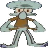 squidward from spongebob has his hands on his hips and looks angry