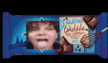 a package of milk chocolate has a picture of a child on the front