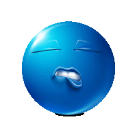 a blue smiley face with its eyes closed and its mouth open