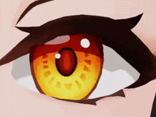 a close up of a person 's eye with a yellow pupil and a red center