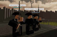 a group of soldiers in a video game with one saying " freedom and unity "