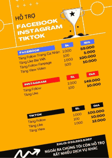 an advertisement for facebook instagram and tiktok with prices