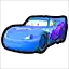 a pixel art drawing of a blue car with a purple car on the side .