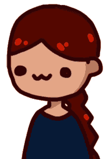 a cartoon drawing of a girl with red hair and a blue shirt