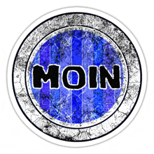 a blue and white circle with the word moin in the center