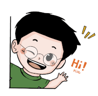 a cartoon of a boy with glasses and the words hi vlog