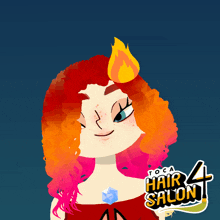 a cartoon drawing of a girl with red hair and the words toca hair salon