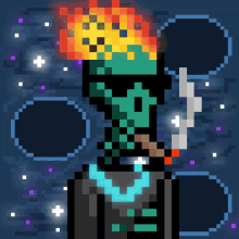 a pixel art of a person smoking a cigarette and wearing sunglasses