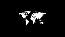 a white map of the world is shown on a black background .