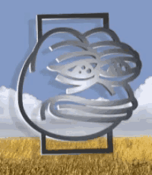 a statue of pepe the frog is in a field of tall grass