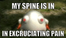 a picture of a cartoon character with a caption that says my spine is in excruciating pain