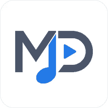 a md logo with a blue music note