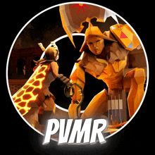 a logo for a video game called pvmr with a samurai and a giraffe