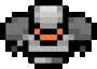 a pixel art drawing of a robot with a gray and orange head .