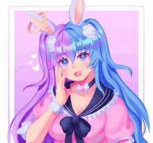 a drawing of a girl with bunny ears and a choker