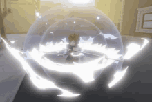 a cartoon character is surrounded by a glowing sphere