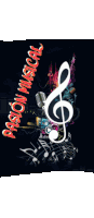 a poster with a treble clef and the words " pasion musical " on it