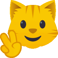 a cartoon cat giving a peace sign with its paw