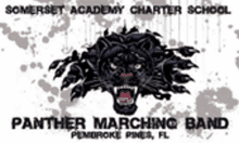 a panther marching band logo with a black panther on it