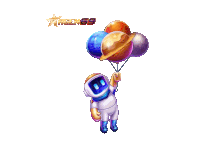 a cartoon of an astronaut holding a bunch of balloons with a logo for agen 69