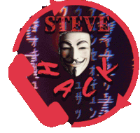 a steve hack logo with a anonymous mask in the middle