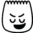 a black and white drawing of a cartoon character 's face with an angry face .