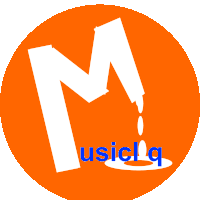 an orange circle with a white m and the word musicq