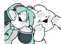 a cartoon drawing of hatsune miku and a white bunny