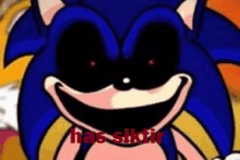 a cartoon of a sonic the hedgehog with black eyes and a big smile .