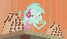 a cartoon of a girl with headphones eating a cookie