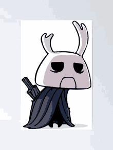 a cartoon drawing of a rabbit with horns and a cape