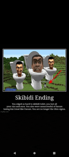 a picture of three toilets with a man 's head in them and the words skibidi ending on the bottom