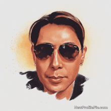 a painting of a man wearing ray-ban sunglasses with the website newprofilepic.com at the bottom