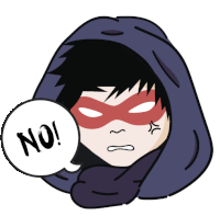 a cartoon character has a speech bubble that says " no "