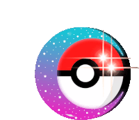 a colorful circle with a red white and black pokeball inside